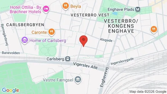 Andelsboliger til salg i Vesterbro - kort over placeringen