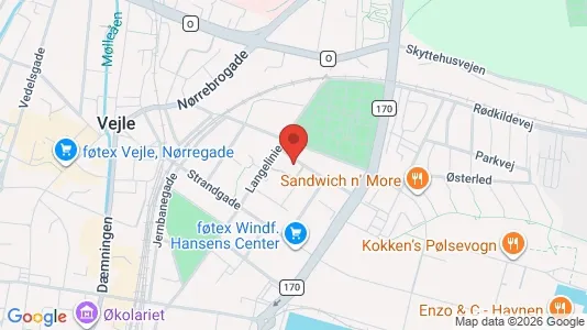 Andelsboliger til salg i Vejle Centrum - kort over placeringen