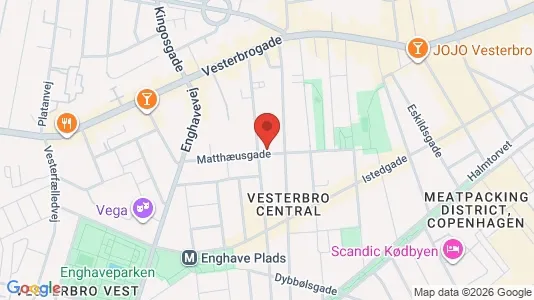 Andelsboliger til salg i Vesterbro - kort over placeringen